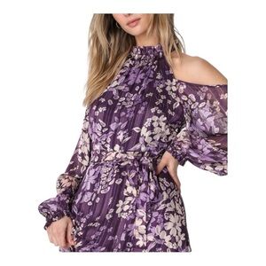Lulu's NWT Violet Floral Midi Dress Cold Shoulder Long Sleeve Dress